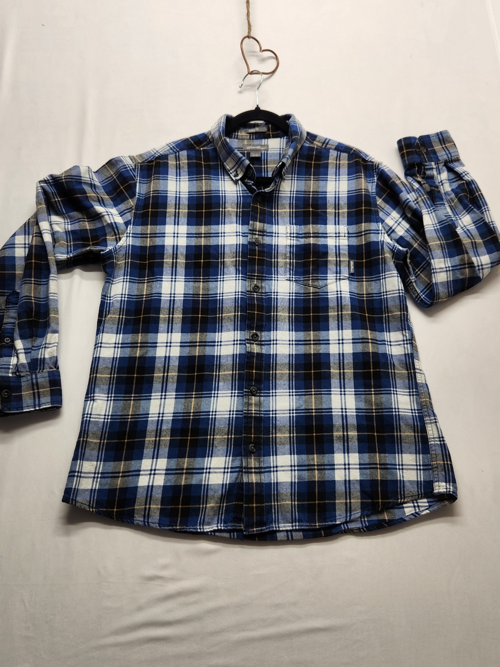 ⭐️Eddie Bauer Blue Plaid Flannel Shirt Men's Large Cotton Cabin Outdoors